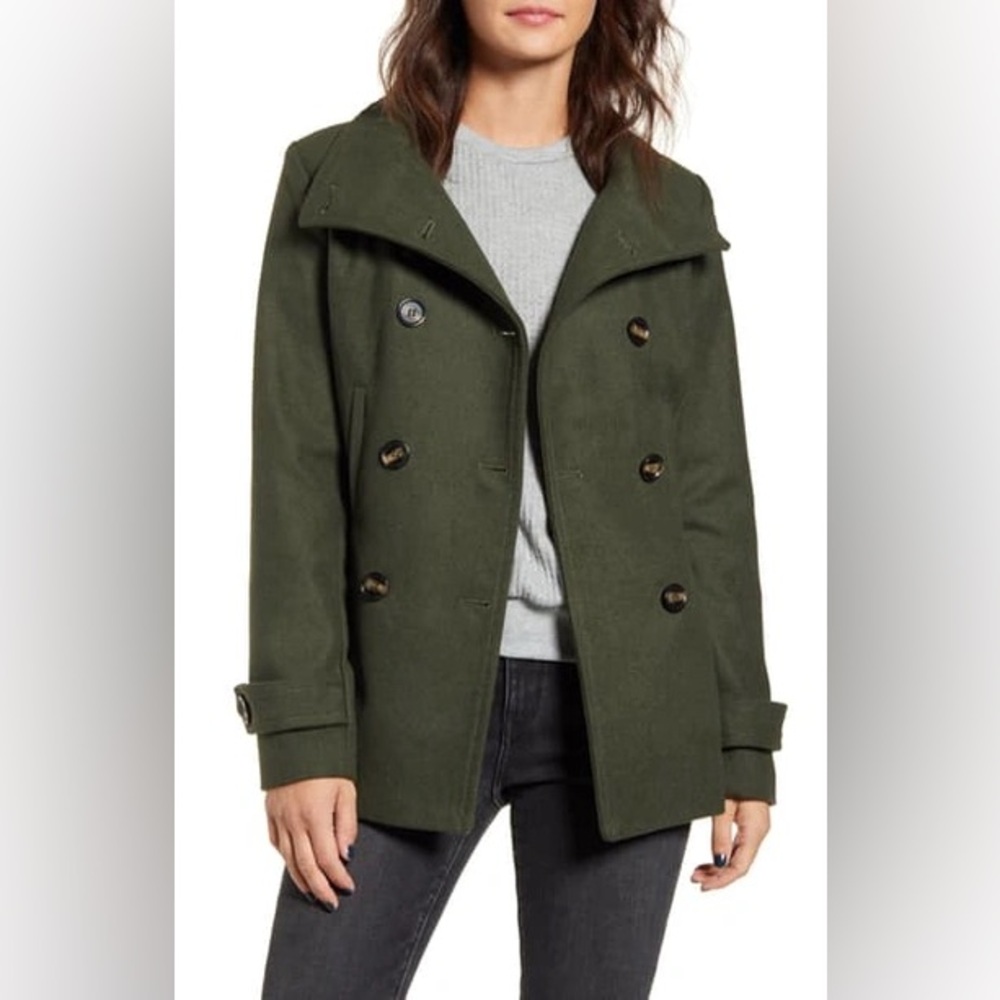 Thread &‎ Supply Wool Blend Peacoat XL Olive Green Double Breasted Jacket Coat